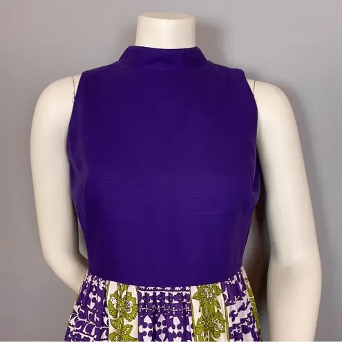 Tori Richard Vintage  Dress Hawaiian 70s Purple Green Honolulu Mod Tiki Barkcloth