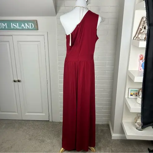 NWT BTFBM Red Stretchy One Shoulder Cut Out Leg Slit Maxi Dress Size L Size L