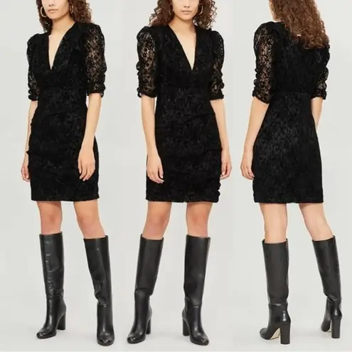 Maje Rimael Velvet Black Lace V Neck Mini Cocktail Dress NWT