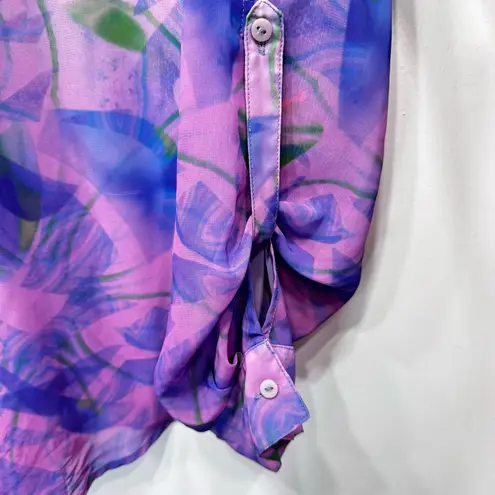 Decree Vintage Y2K Sheer Pastel Watercolor Long Sleeve Blouse Flowy Ethereal XL