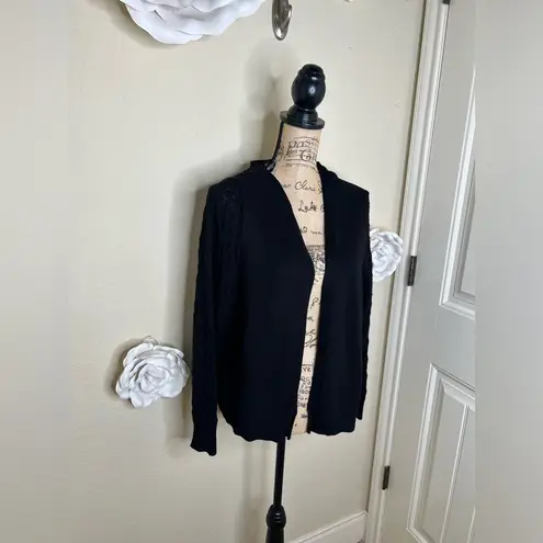 Lane Bryant NTM: Open Front Black Cardigan with Open Knit Sleeves Sz 14/16
