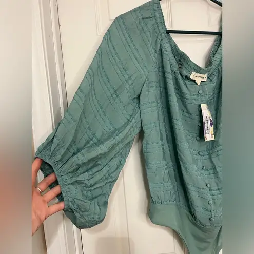 No Excuses ee:some NWT Teal Surpluses Sleeve Off Shoulder Bodysuit sz L