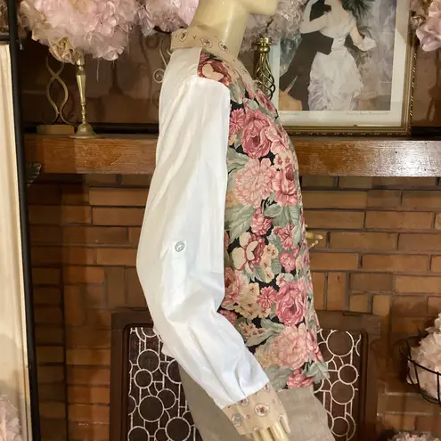 BOBBIE BROOKS WOMAN VINTAGE 1990'S BEIGE & PINK FLORAL PRINT BUTTON DOWN (14)