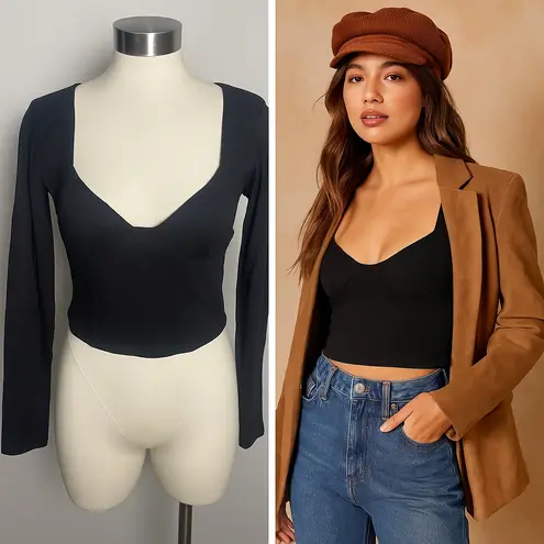 Brave Soul London Liliana Black Square Neck Crop Top NWT Size M