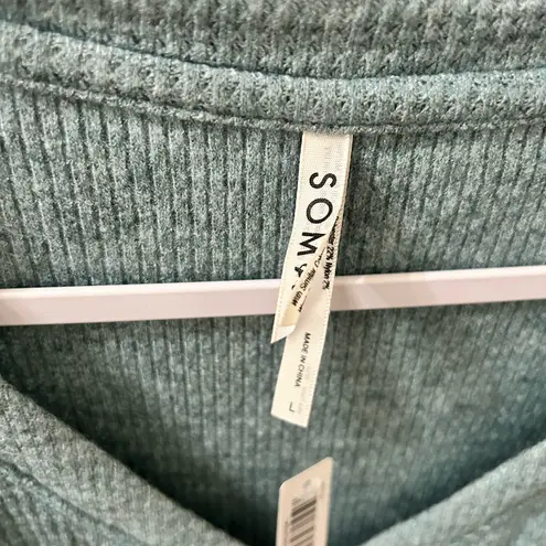 Soma NWT Women's Teal Cozy Waffle Long Sleeve Henley Lounge Top Size Large