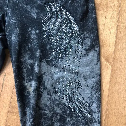 Paris Angel Black high waisted Leggings with Jeweled Wings gray size XL