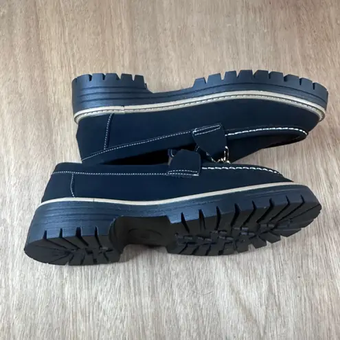 Serra Womens Chunky Loafers Size 9 Black Lug Sole Chain Detail Preppy