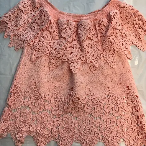 Pastel All Lace Top Size Medium Color Peach EUC