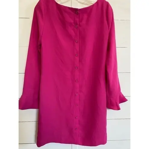 Banana Republic  Dark Pink Boat Neck Long Sleeve Button Back Mini Dress 2‎ - NWT
