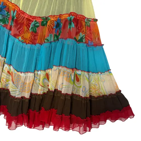 Boston Proper Tiered Midi Skirt Size 10 Patchwork Festival Hippie BOHO Flowy - Image 3