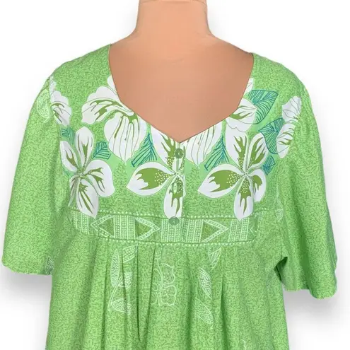 Vintage Anthony Richards Dress MuuMuu Chartreuse Tropical Print Flower Detail Green Size 2X