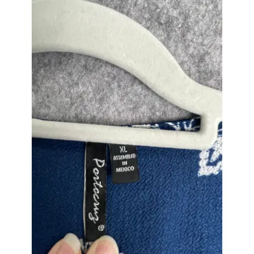 Portocruz Navy White Boho Floral Print Tunic Cover Up XL Tasseled V