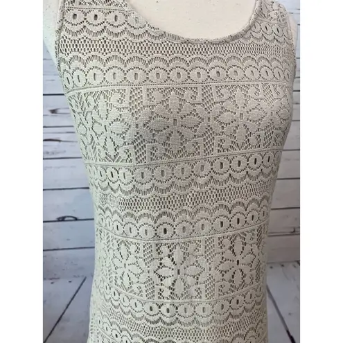 Susan Graver Cami Tank Top Blouse XXS Beige Lined Lace Floral Sleeveless Shirt