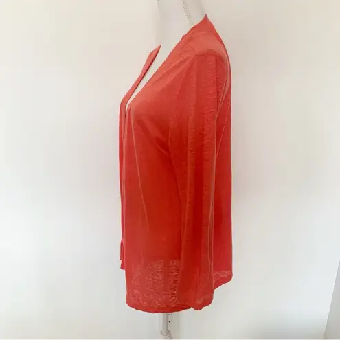 J Jill Love Linen Coral Lightweight Open Cardigan Size M Orange Size M