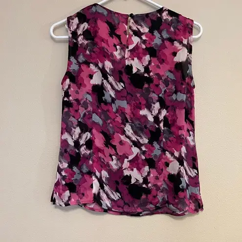 Kasper Semi Sheer Magenta Abstract Floral Watercolor Sleeveless Blouse Petite SM Pink Size undefined