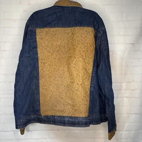 Coldwater Creek 3X Denim Jacket Blue Gold Paisley Faux Leather Trim Western Boho