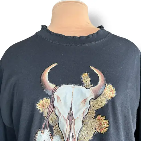 Vintage Sunbelt Sportswear Cow Skull Cactus Pocket Black T