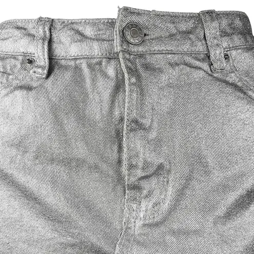 Sunset + Spring Silver Metallic High Waisted Pencil Mini Denim Jean Skirt Size M Size M