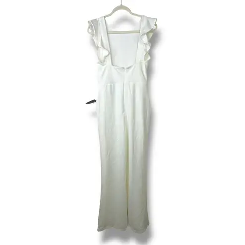 Lulus  NWT Feel Your Love White Ruffled Wide-Leg Stretchy Crepe Jumpsuit Small