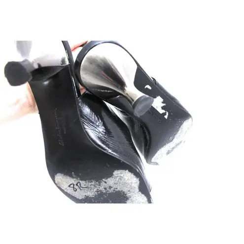 Salvatore Ferragamo Black Patent Leather Open Toe Sling Back Shoe Pump 6 B EUC
