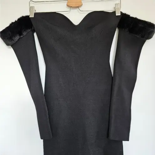Staud Josee Knitted Mini Dress Staud Black Faux Fur Trim Size M NWT Event Size M