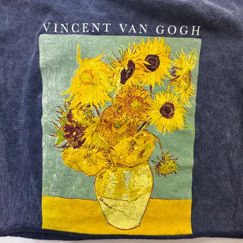 Fifth Sun Y2K  Vincent Van Gogh Sunflowers Graphic T Shirt Crop Top Blue XS BOHO