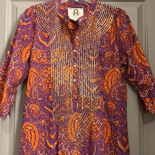 Like New Figue Cotton Maxi Dress with Gold Sequin Overlay Size Medium