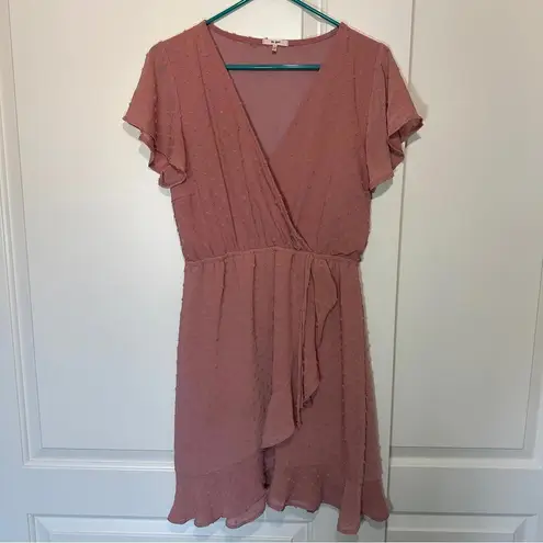 Mi Ami Sold at Francesca’s Audrey Clip Dot Wrap Dress Pink Size: Large Pink