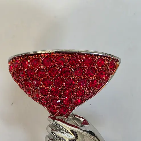 Vintage Jeweled Hand Holding Red Pave Wine Glass Brooch Pin