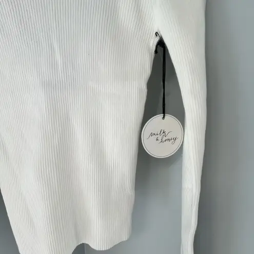 NWT Milk And Honey Knitware White Embellished Neckline Ribbed Sweater Size S