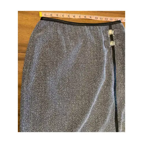 Sag Harbor Gray Herringbone Midi Skirt Faux Leather Trim Sze 12 Luxury Equestrian Academia