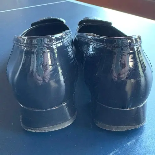 AGL Designer Pointed Toe Fringe Career Flats Navy Gold Leather Italian Size 6.5 Blue