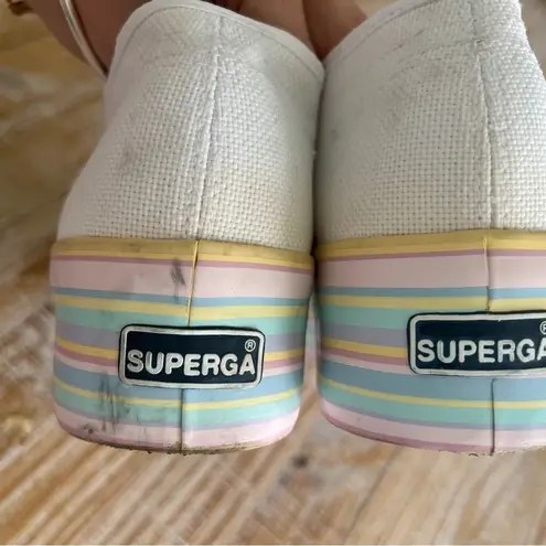 Superga  2790 Platform sneakers white rainbow pastel stripes lace-up shoes