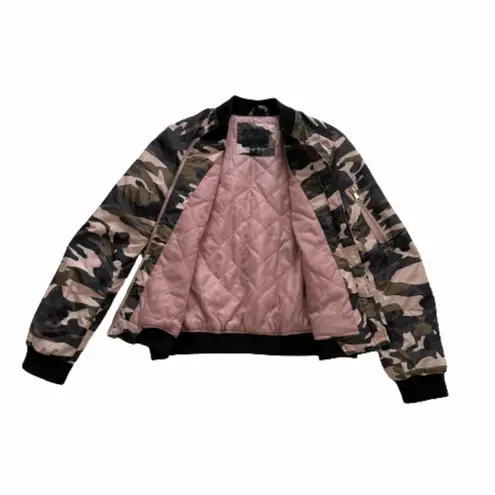 Miss London Jacket Pink Olive Black Quilted Camouflage Bomber Jacket Coat Large