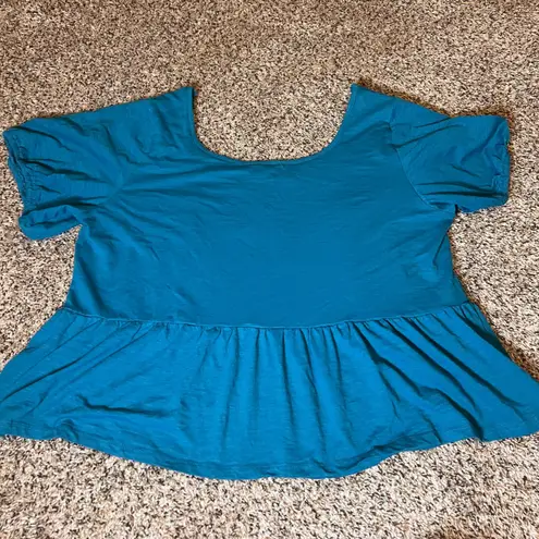 Lane Bryant  Teal Peplum Top Crochet Detail Short Sleeve Green Plus Size 22/24‎