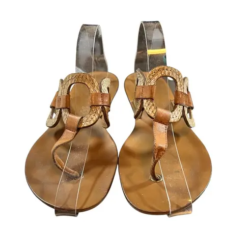 Paul Green Brown Leather Thong Sandals Snake Embossed Detail US 8.5 (Marked 5.5)