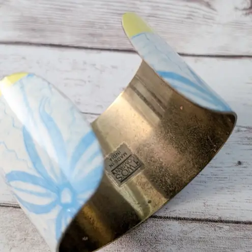 Vintage Two's Company Cuff Bracelet Sand Dollar Blue Yellow