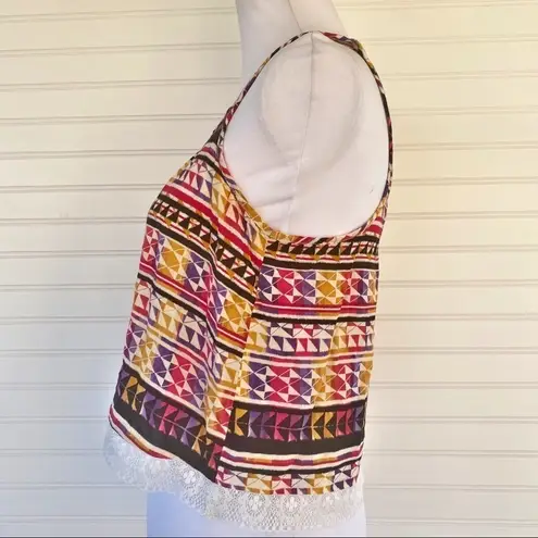 Love Squared Colorful tribal, lace trimmed tank top