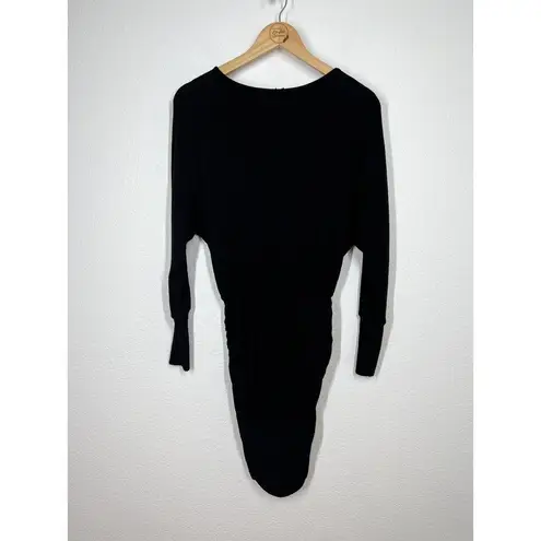 Monrow Supersoft Open Back Shirred Dress Small S Black Long Sleeves