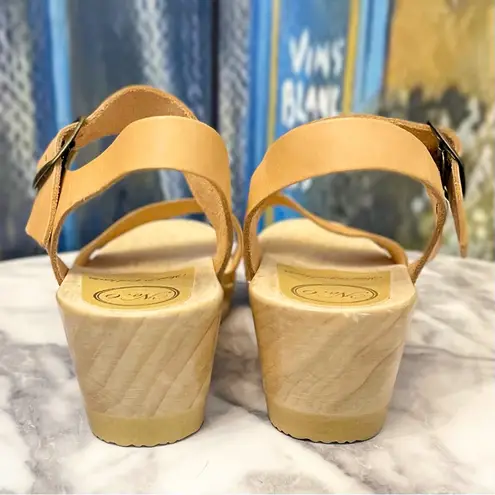 No.6 Two Strap Clog Mid Heel Leather Sandals Desert Nude 41 GUC Tan Size 10