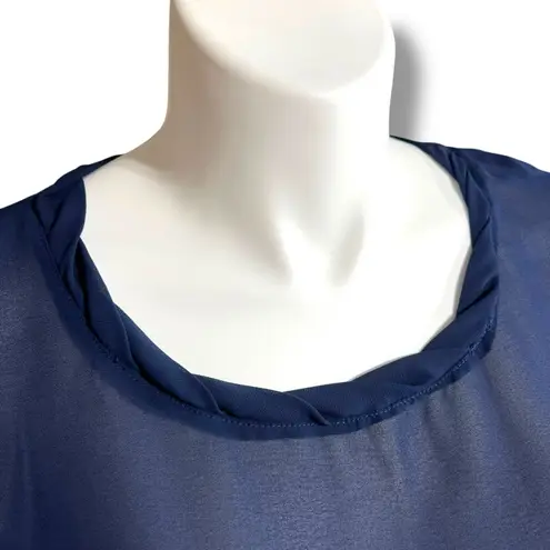 Spense Womens Sheer Blouse Shirt Top Cap Sleeve Round Neck Pullover Blue Large