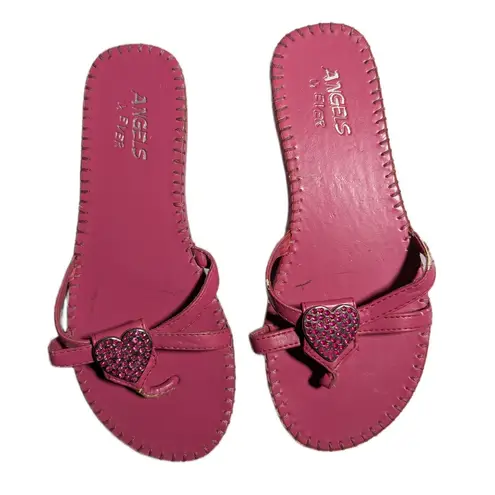 Vtg Y2K Angels 4 Ever Pink Faux Leather Embellished Heart Thong Sandals Sz 7