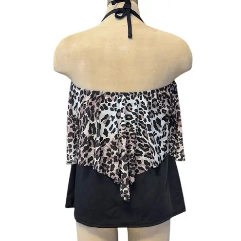 Swimsuits for All Tankini Top Swim Leopard Print Halter Handkerchief 16 New Brown