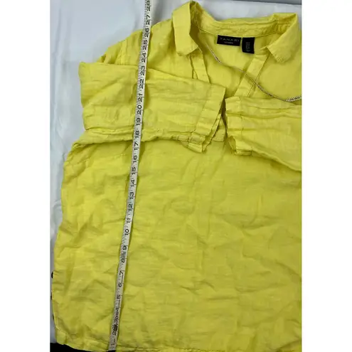 Tahari Linen Top Blouse Button Detail 3/4 Sleeve Yellow Womens 1X