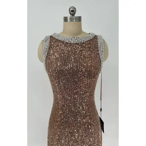 Mac Duggal NWT Ieena 56212 Sequin Beaded Trim Sleeveless Dress Rose Gold sz 2