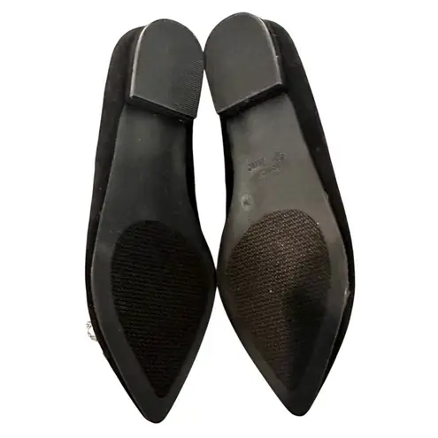 Jessica cline Taytum Flats Rhinestone Bow Women's 7W Black Faux Suede Preppy