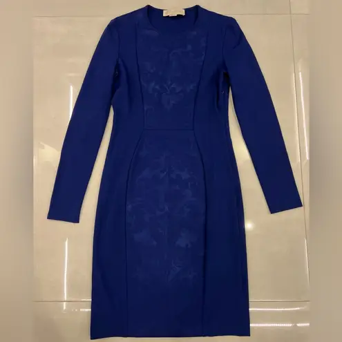 Stella McCartney Cobalt Blue Embossed Jacquard Front Panel Detail Dress