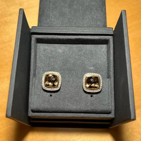 David Yurman 18k Gold & 925 Sterling Silver Smoky Quartz & Diamond Earrings