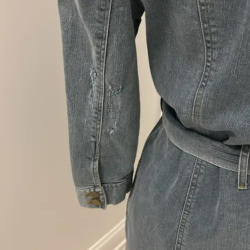 Elan Denim Belted Puff Sleeve Dress