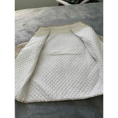 None Light Beige Tan Floral Print Quilted Open Front Cardigan Small